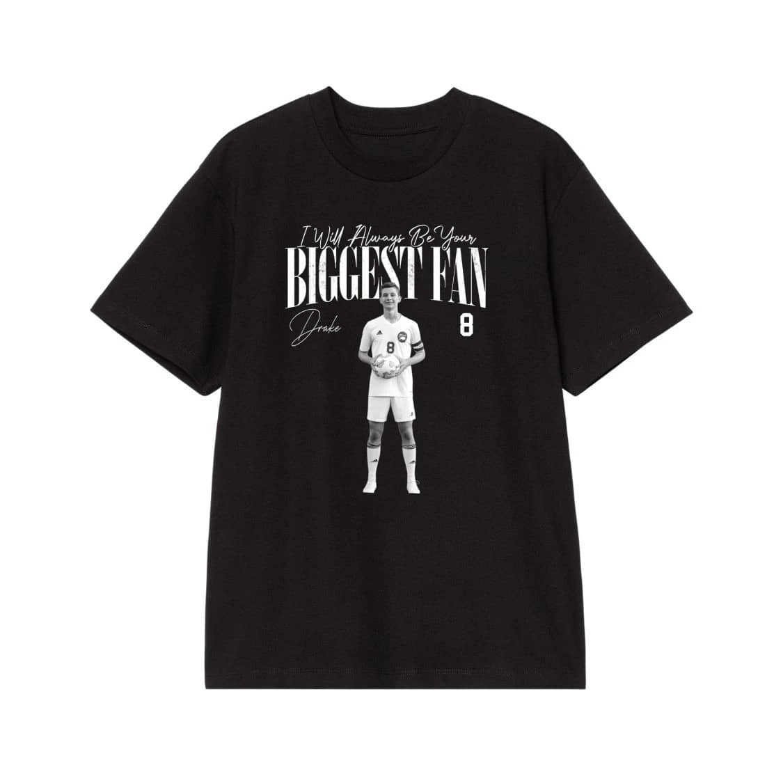 Personalized Soccer Player Photo 'Biggest Fan' Front And Back Print T-Shirt