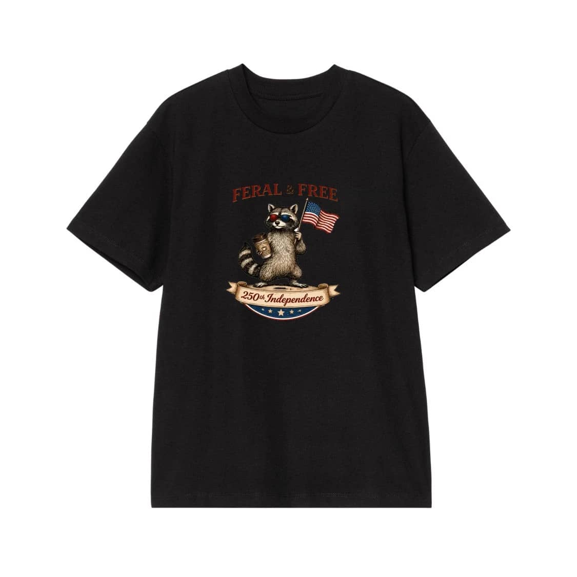 Feral & Free Raccoon 250th Independence Day American Flag T-Shirt