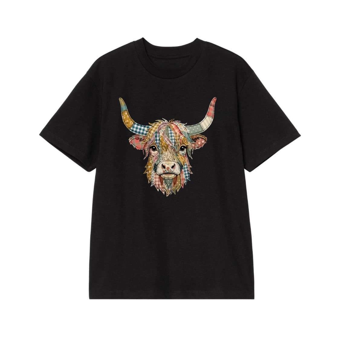 Patchwork Highland Cow Rustic Farmhouse Graphic Tee