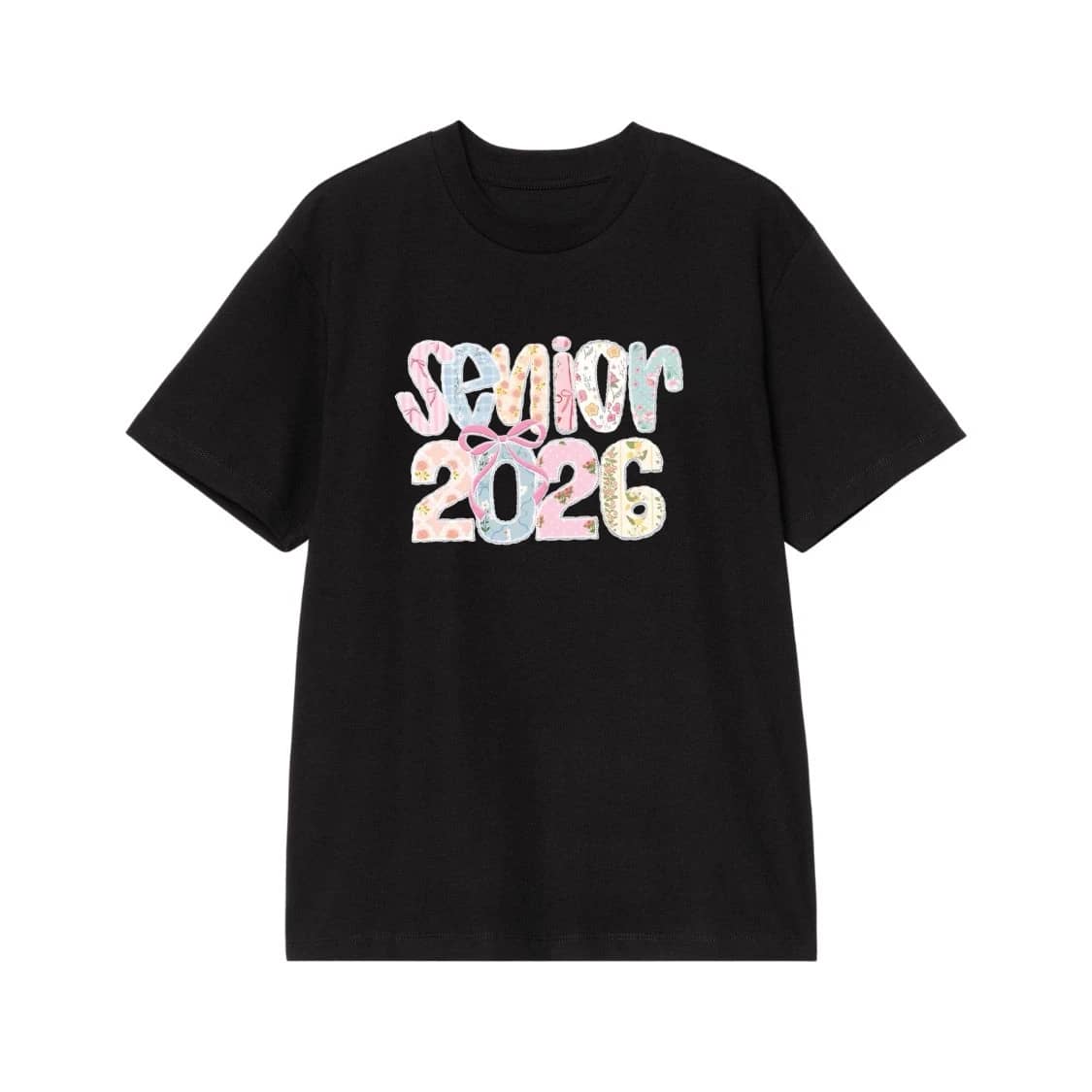 Senior 2026 Pastel Patchwork Floral Bow Shirt