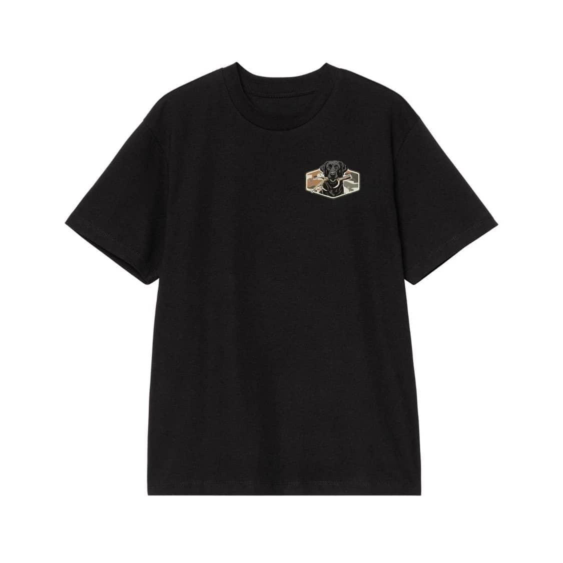 Black Labrador Retriever With Antler And Stick Camo Patch