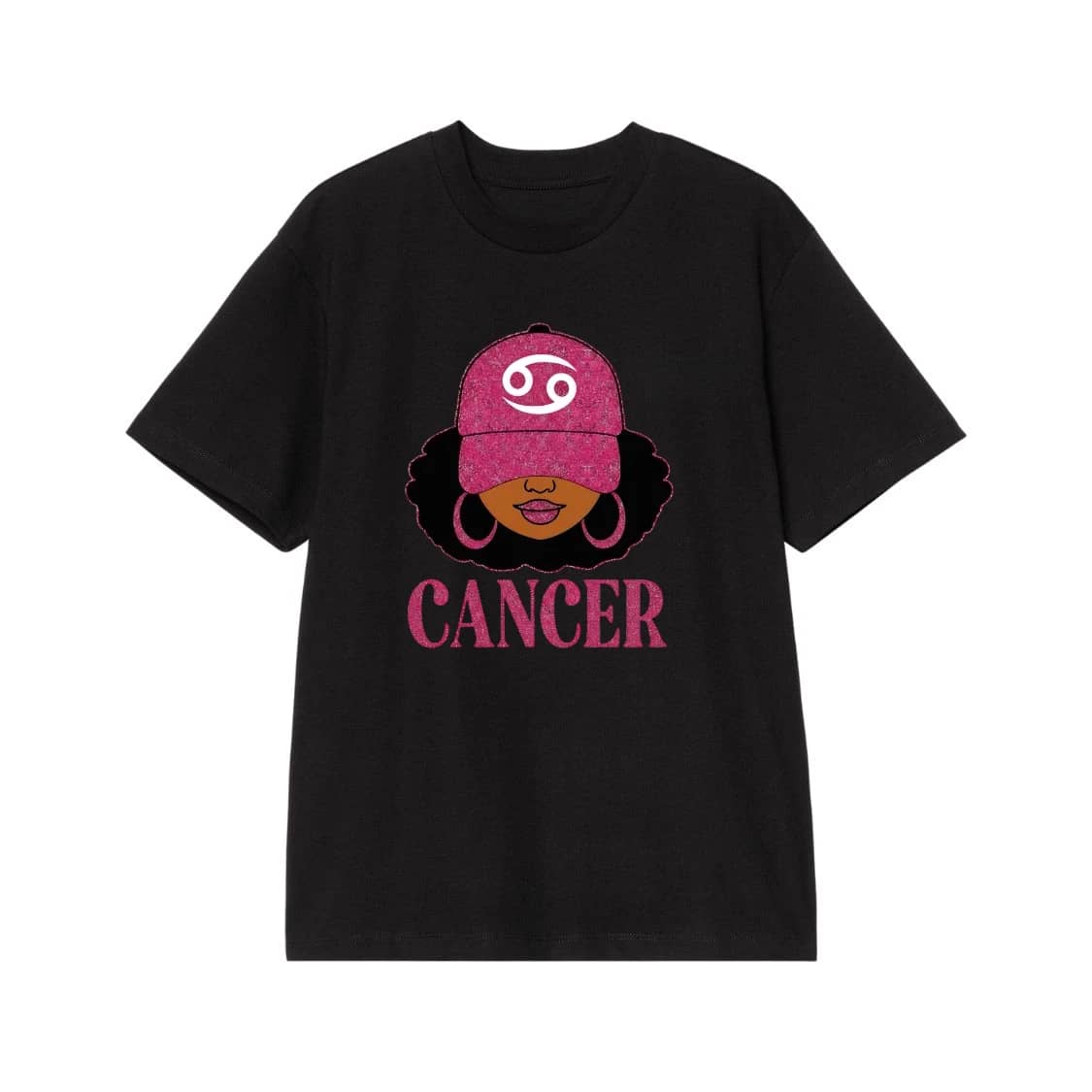 Black Woman With Afro And Baseball Cap Zodiac Sign T-Shirt