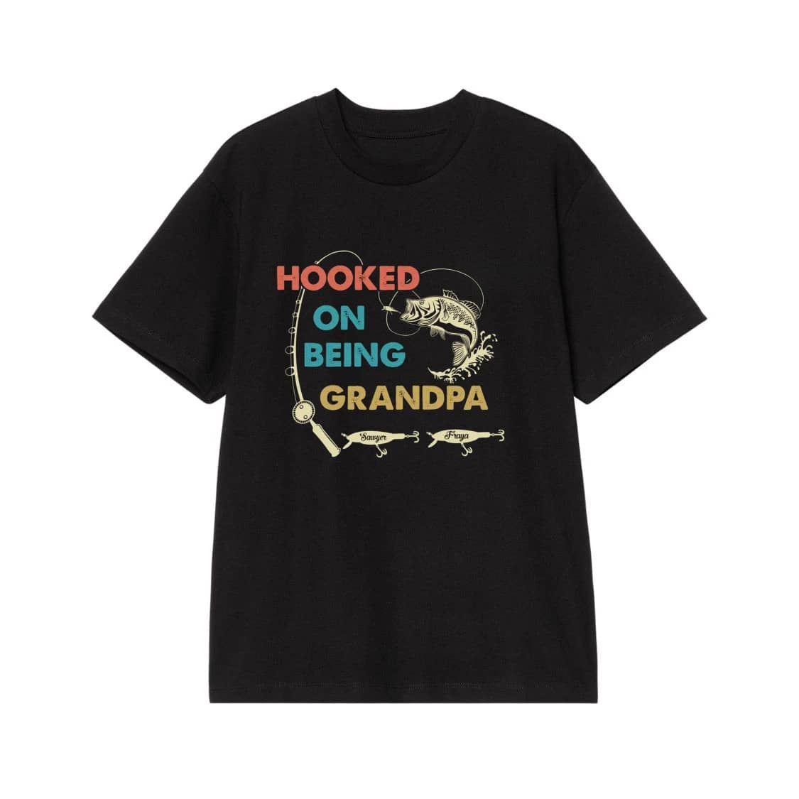 Hooked On Being Grandpa Fishing Themed Shirt With Custom Names