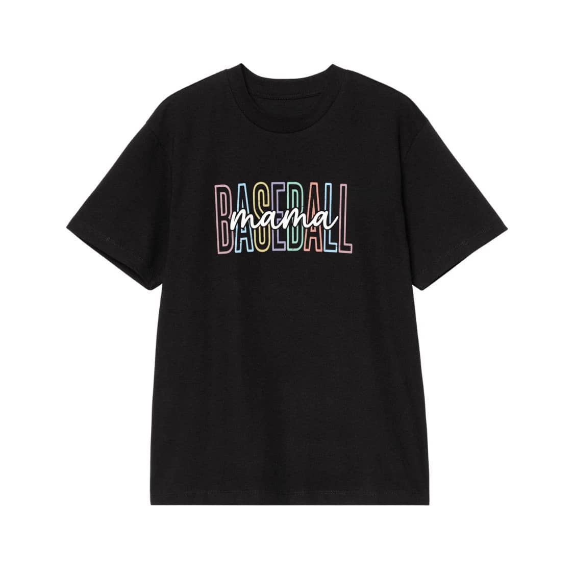 Baseball Mama Colorful Retro Text Graphic T-Shirt