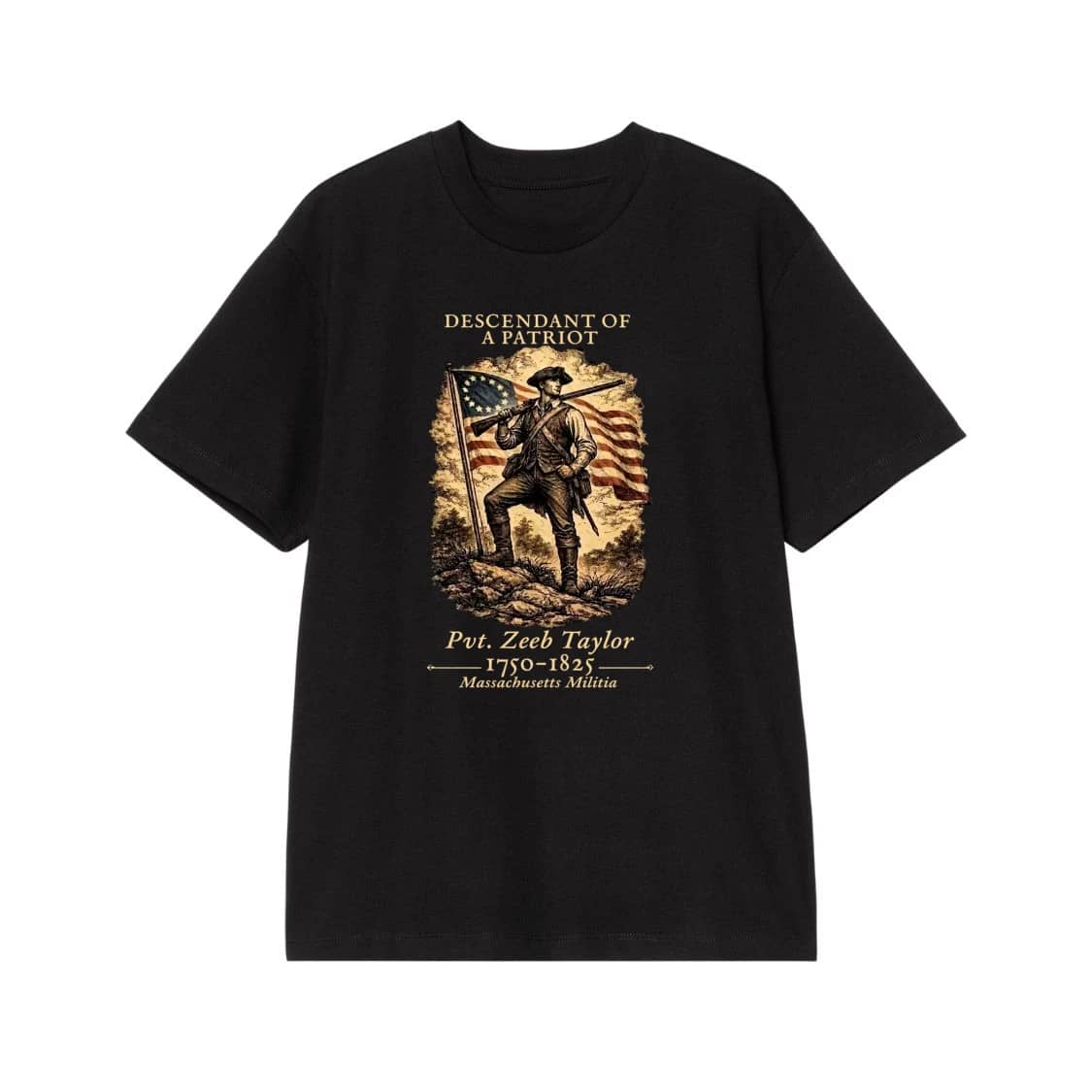 Descendant Of A Patriot Pvt. Zeeb Taylor Massachusetts Militia T-Shirt