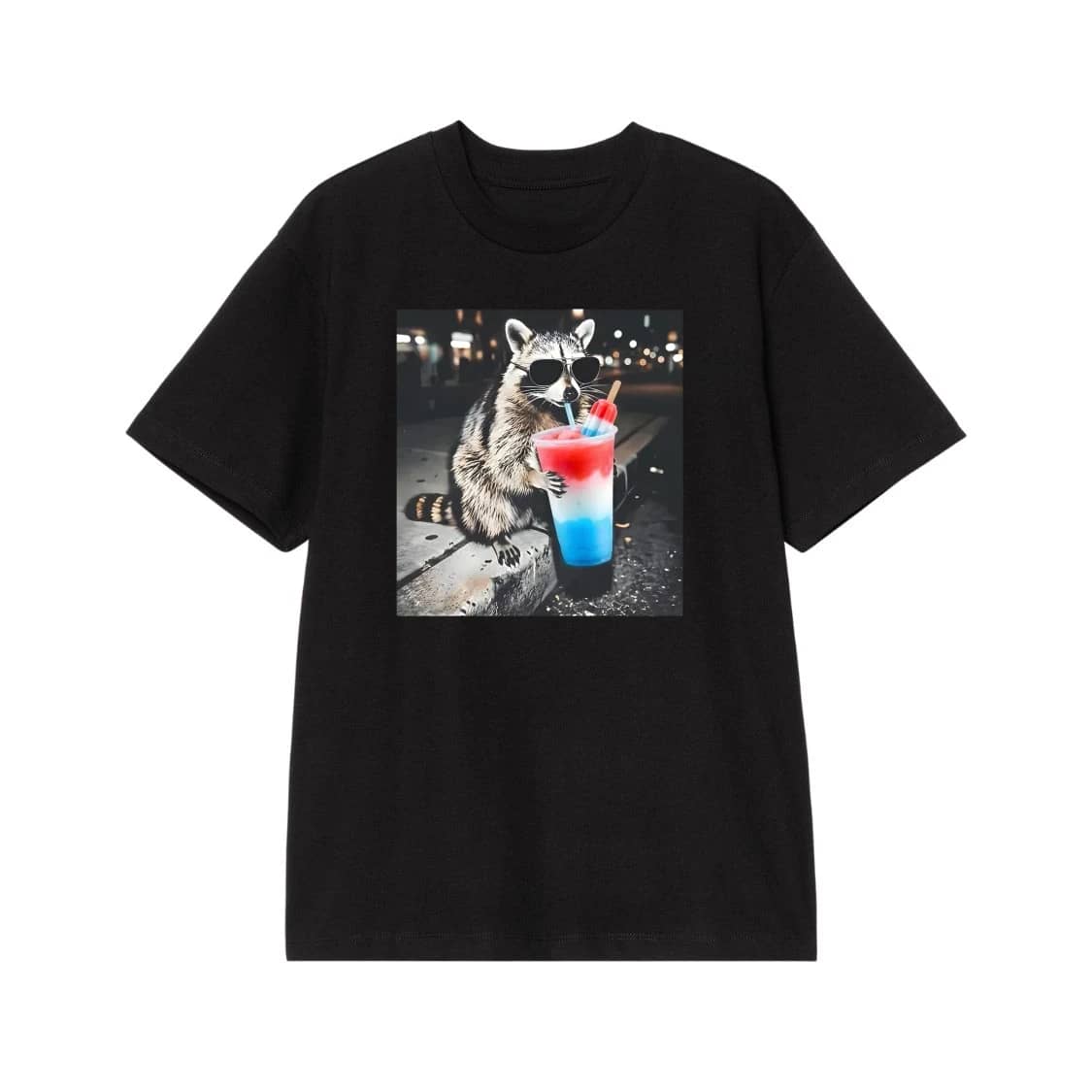 Patriotic Raccoon With Sunglasses Drinking Red White And Blue Slushie