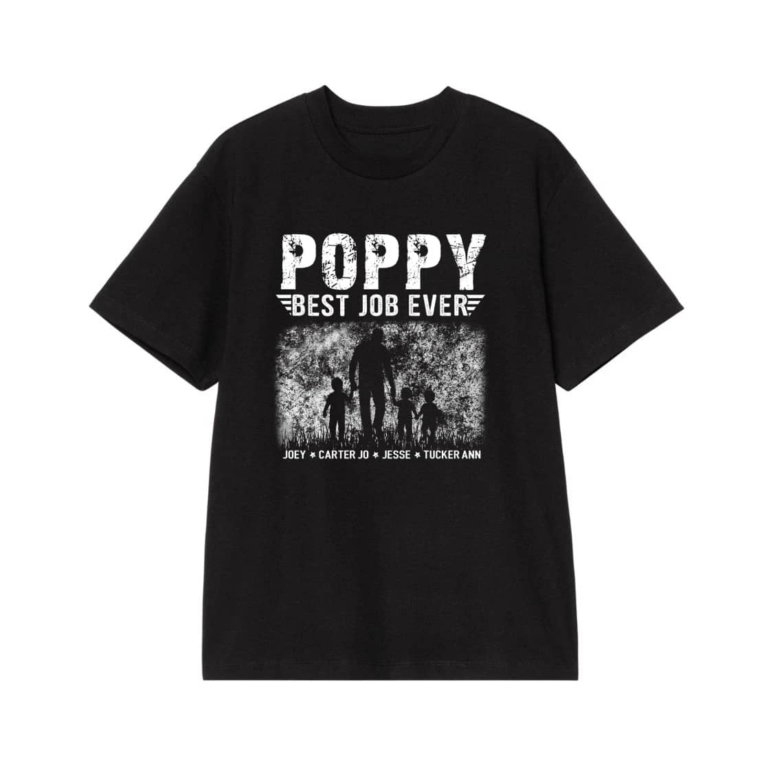 Poppy Best Job Ever Grandfather With Grandchildren Silhouette And Custom Names