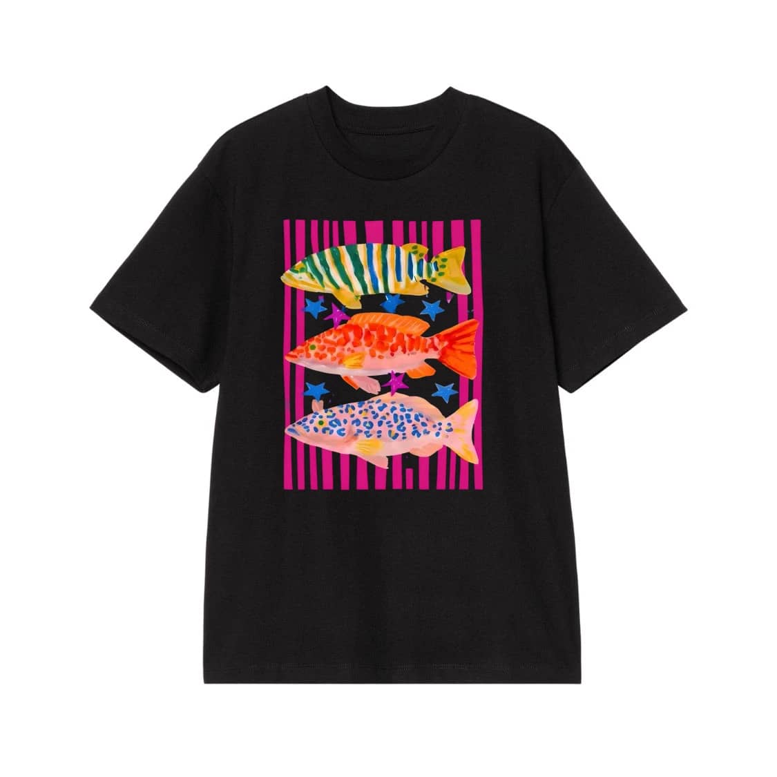 Colorful Stylized Fish With Stars And Stripes Graphic T-Shirt