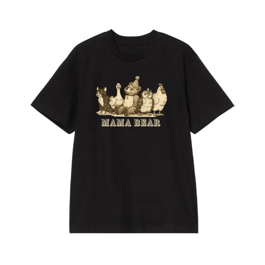 Mama Bear With Animal Friends Vintage Illustration T-Shirt