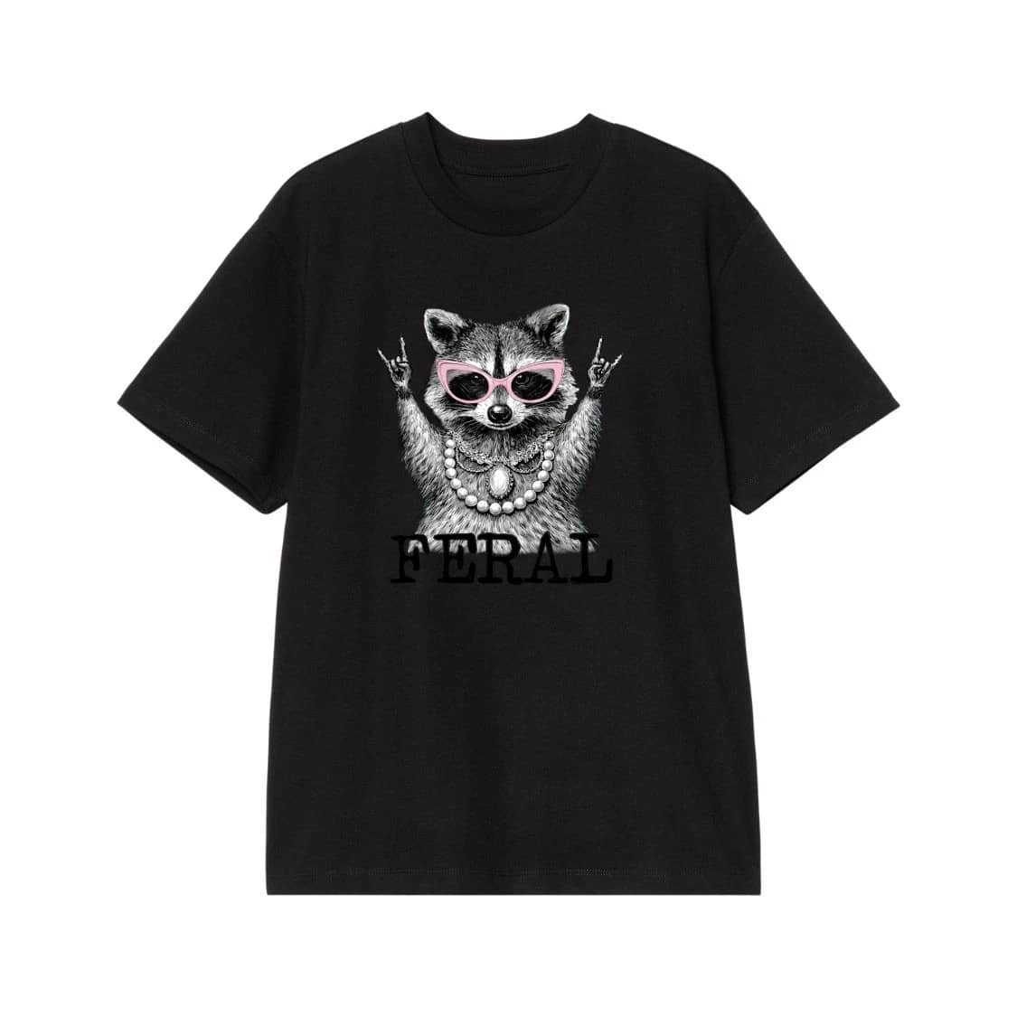 Funny Feral Raccoon With Pink Sunglasses And Pearls T-Shirt