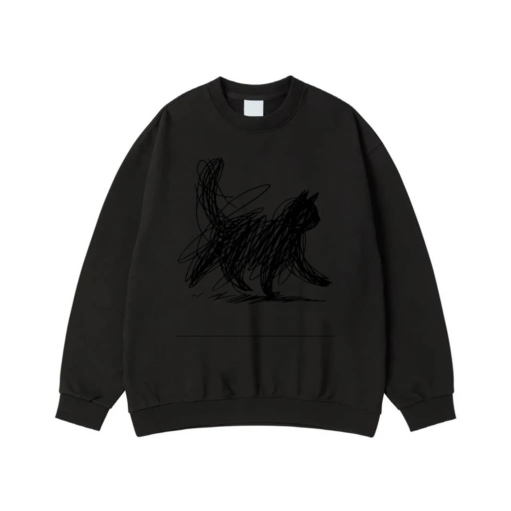 Abstract Scribble Sketch Walking Black Cat T-Shirt