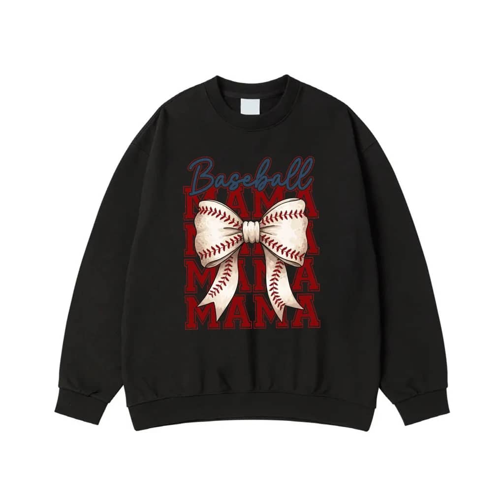 Baseball Mama With Baseball Seam Bow Graphic