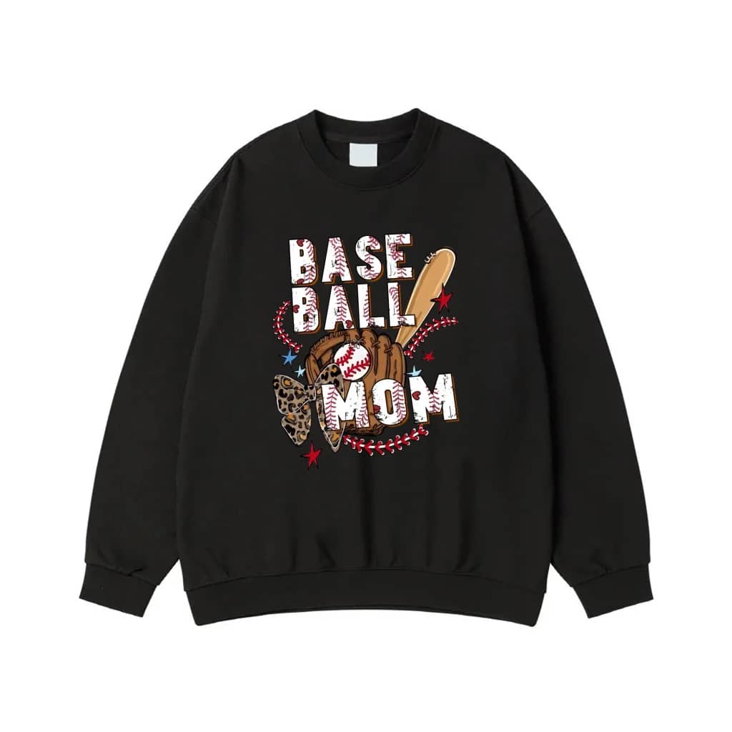 Baseball Mom With Leopard Print Bow And Baseball Stitches