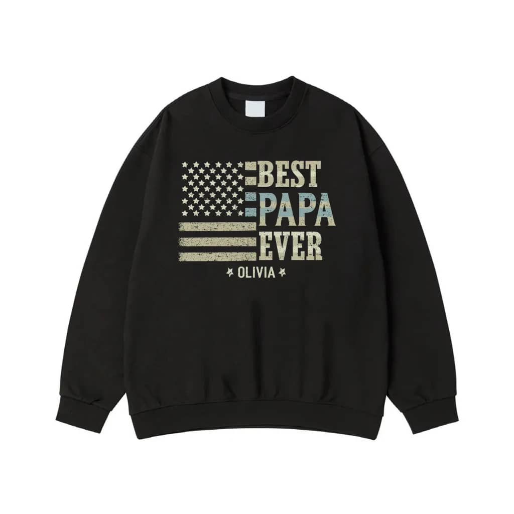 Best Papa Ever Personalized American Flag Shirt With Kids' Names