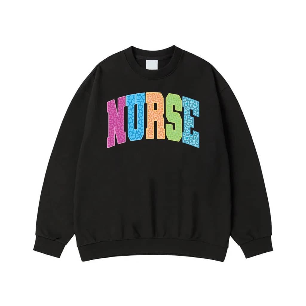 Colorful Leopard Print Nurse Arched Text T-Shirt