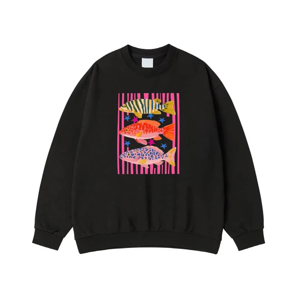 Colorful Whimsical Patterned Fish With Stars Graphic T-Shirt