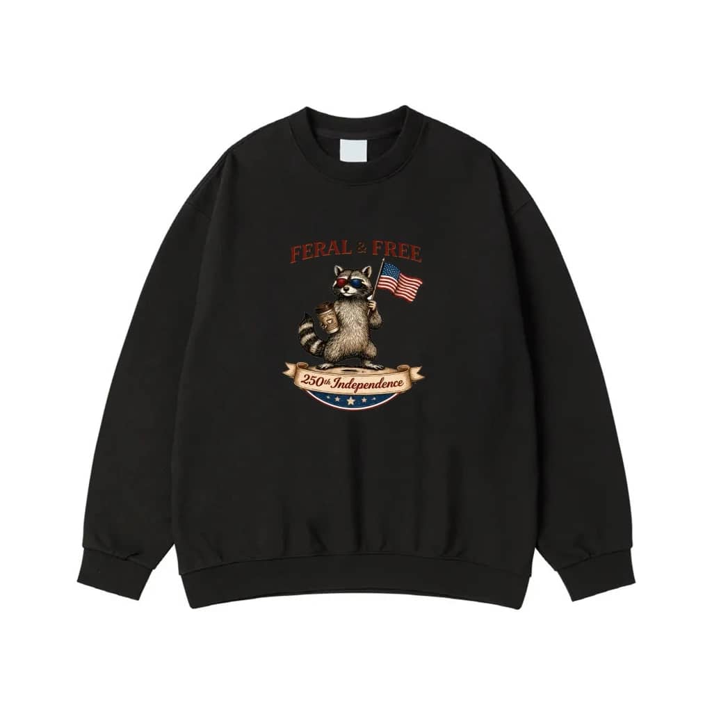Feral & Free Raccoon 250th Independence Day American Flag T-Shirt