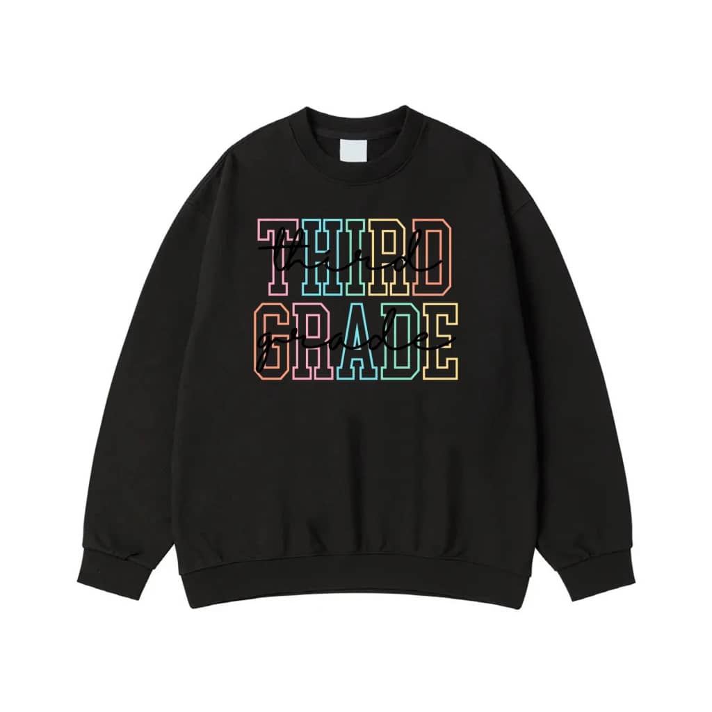 First Grade Colorful Cursive And Block Font School Shirt
