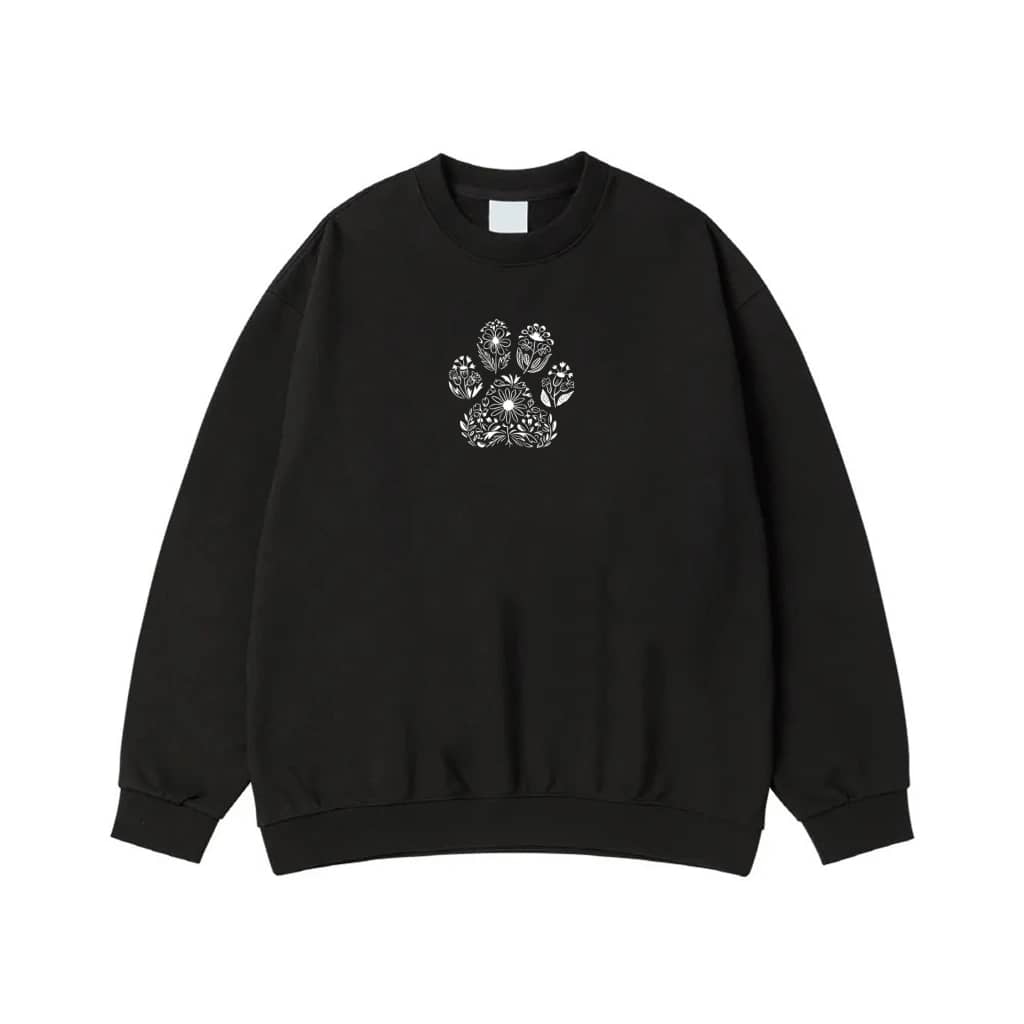 Floral Paw Print Wildflower Line Art T-Shirt