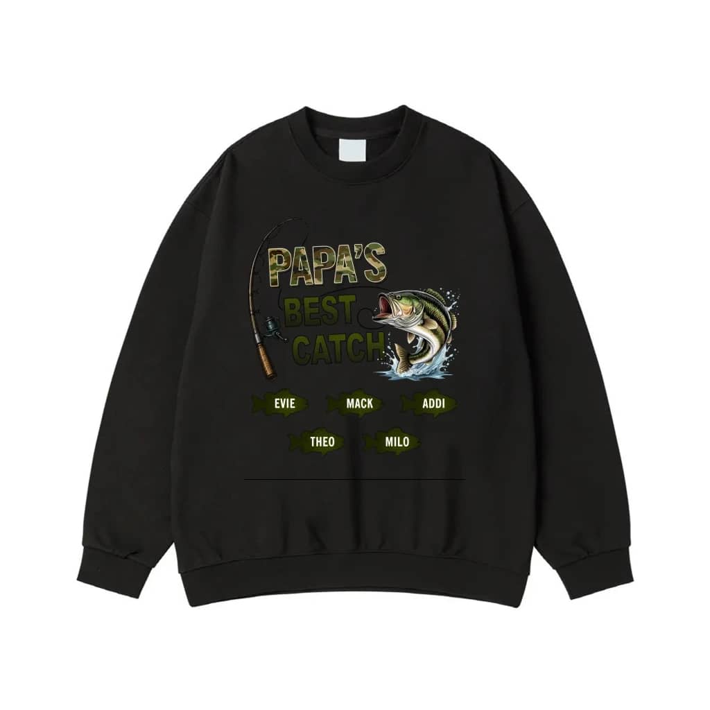 Grandpa'S Best Catch Personalized Fishing T-Shirt With Grandkids' Names