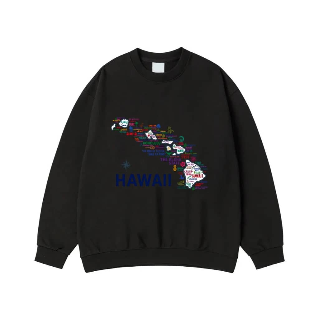 Hawaii Islands Typographic Word Cloud Map T-Shirt