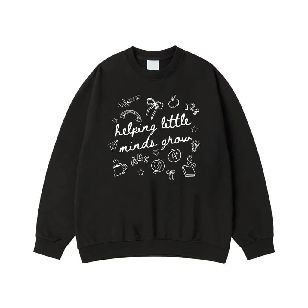 Helping Little Minds Grow Teacher T-Shirt With School Doodles