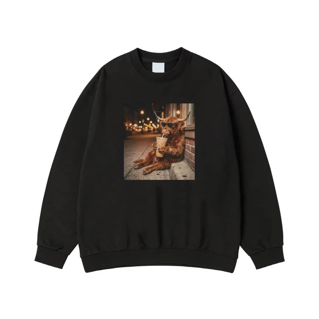 Highland Cow With Sunglasses Drinking Iced Coffee T-Shirt