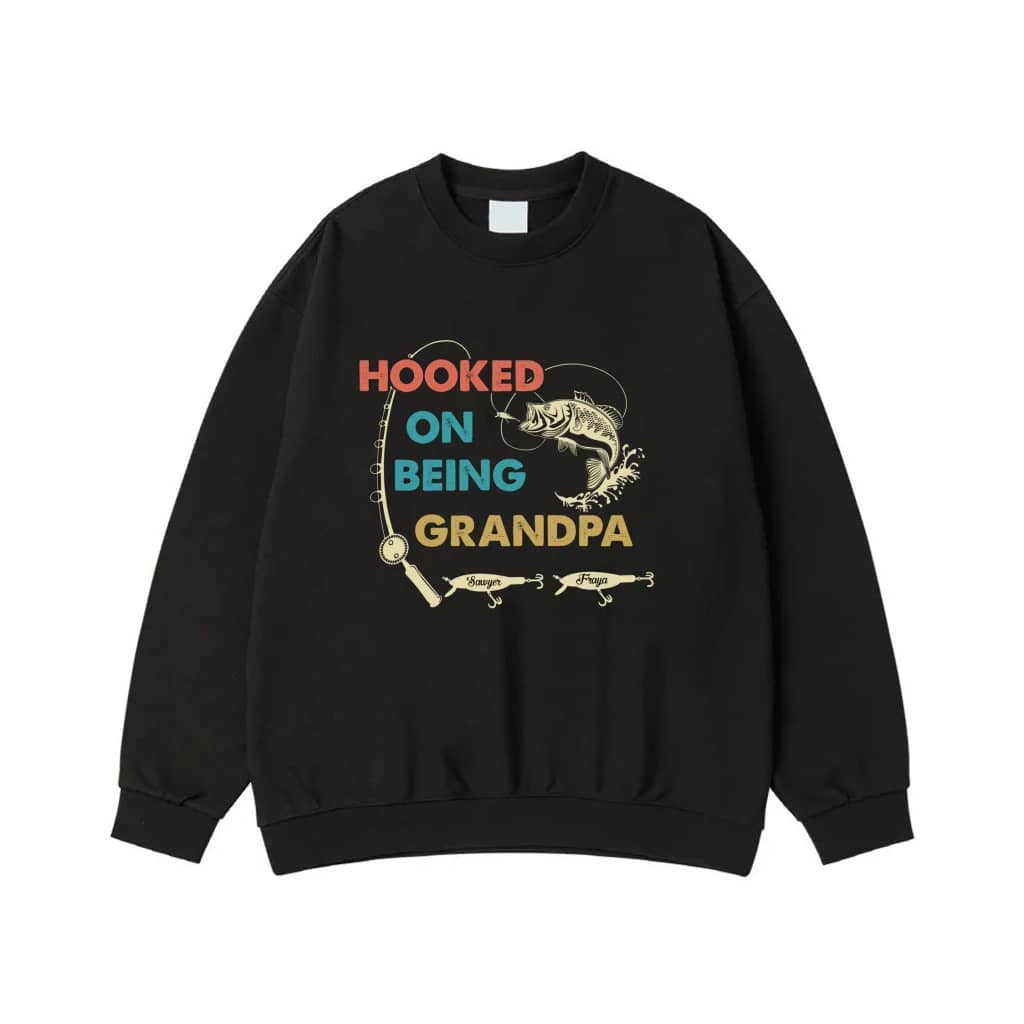Hooked On Being Grandpa Fishing Themed Shirt With Custom Names