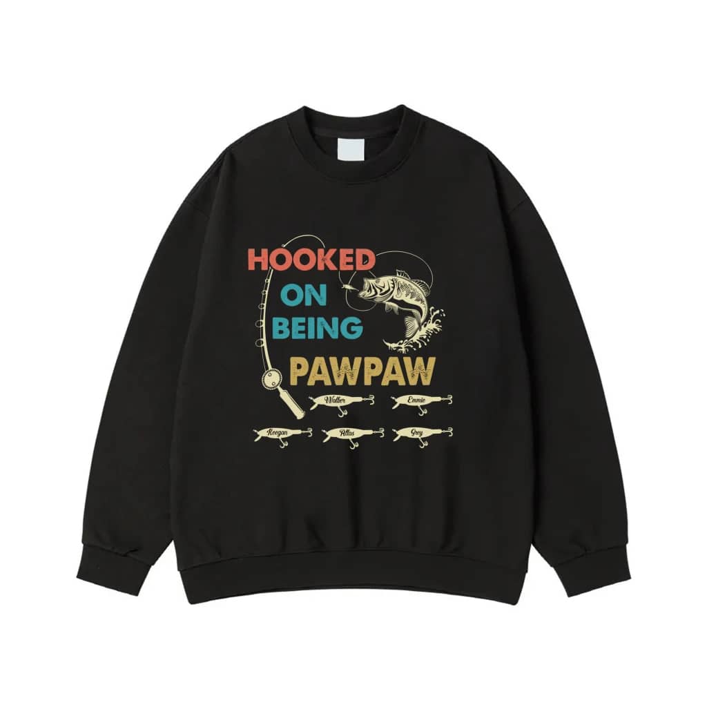 Hooked On Being Pawpaw Personalized Fishing T-Shirt For Grandpa