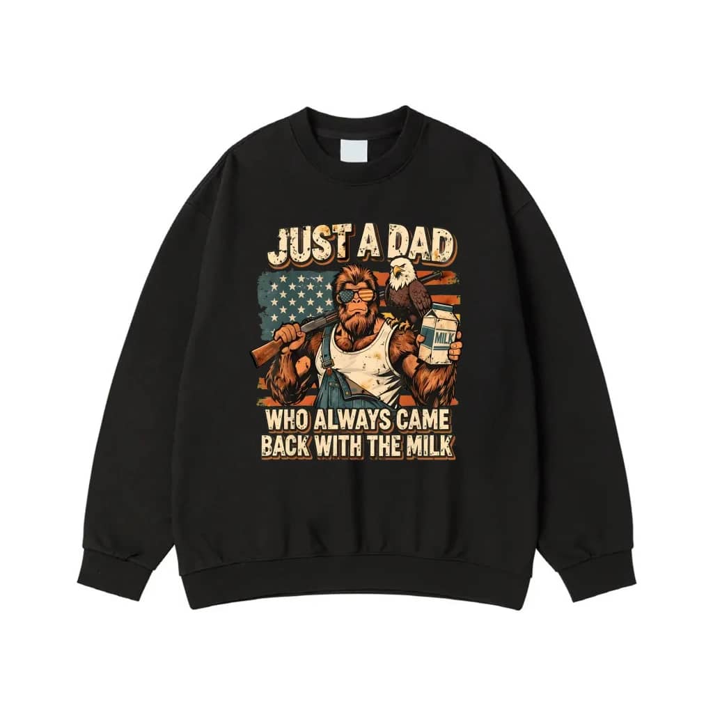 Just A Dad Who Always Came Back With The Milk Bigfoot American Flag T-Shirt