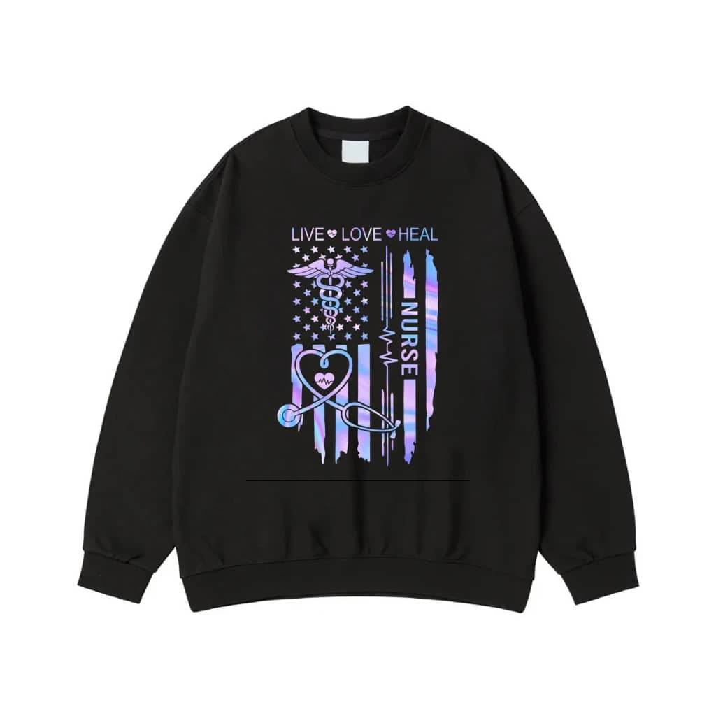 Live Love Heal Nurse Holographic American Flag Design
