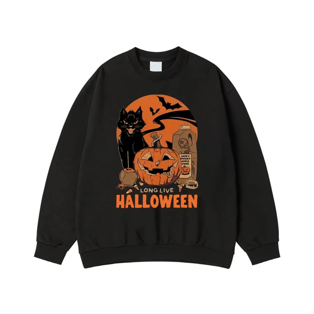Long Live Halloween Vintage Spooky Black Cat And Pumpkin T-Shirt