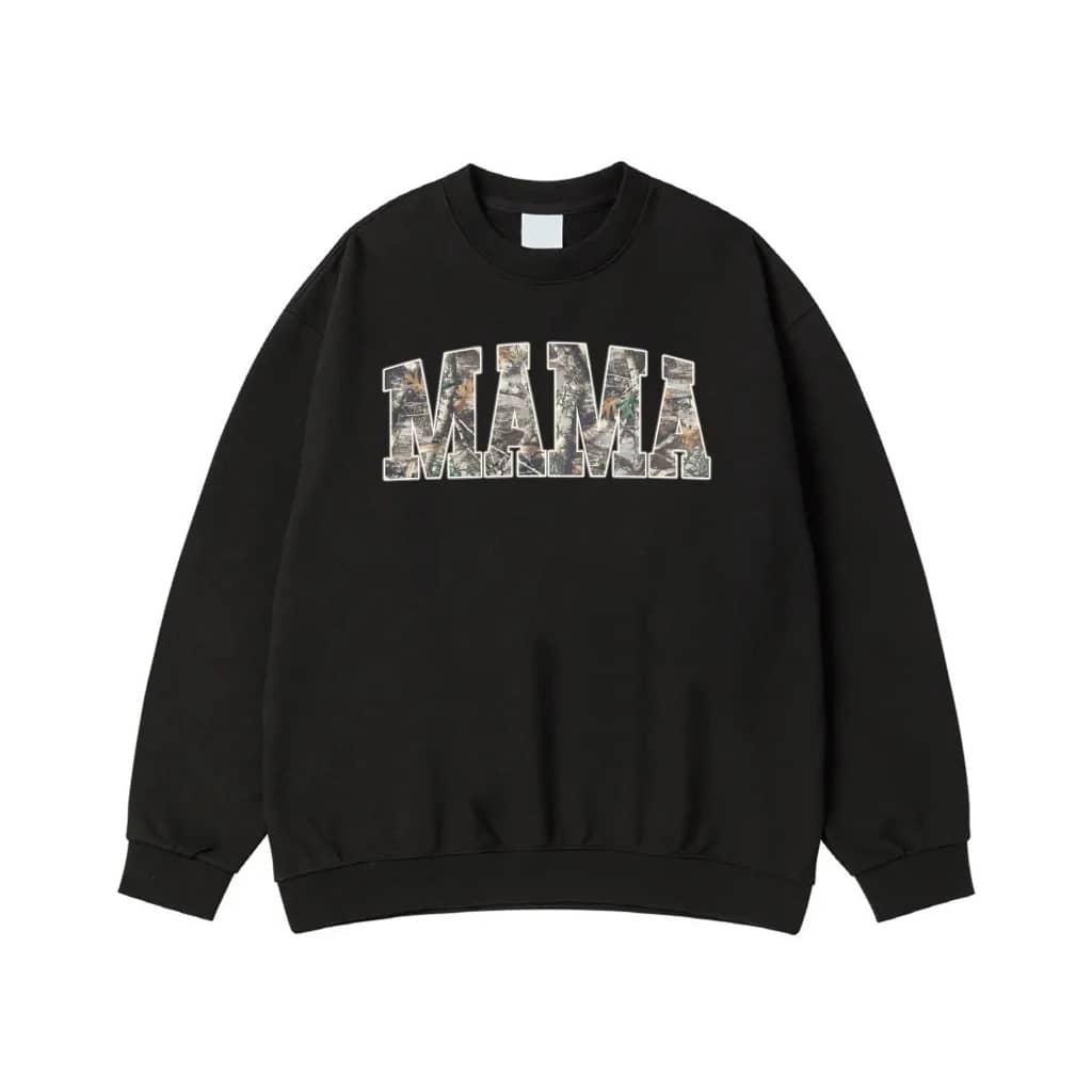 Mama Camo Pattern Arched Text T-Shirt