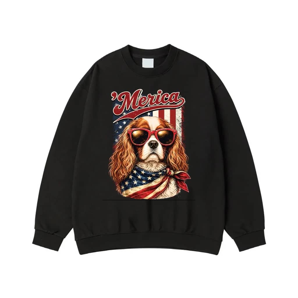 'Merica Cavalier King Charles Spaniel Dog With Sunglasses And American Flag Bandana