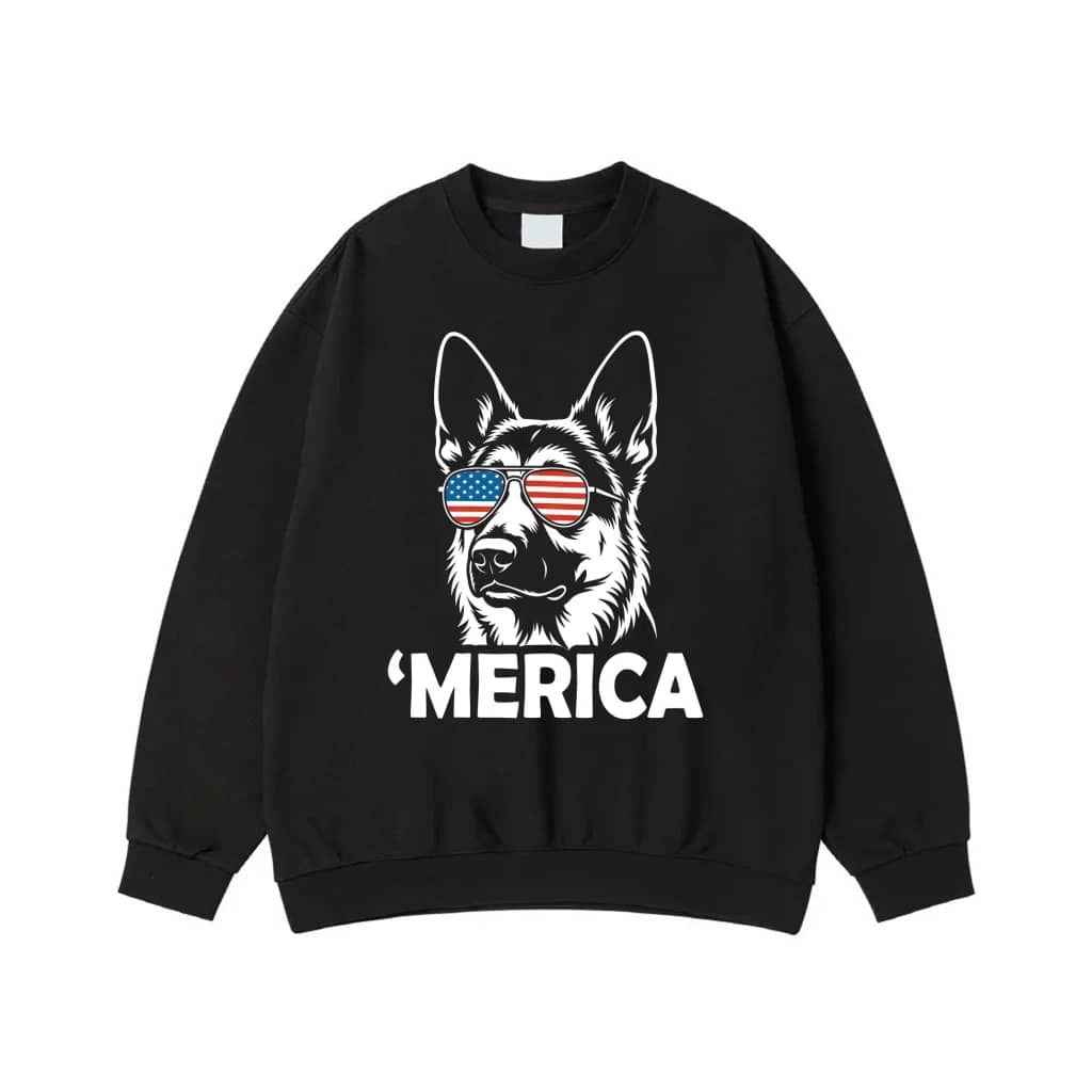 'Merica German Shepherd With American Flag Sunglasses