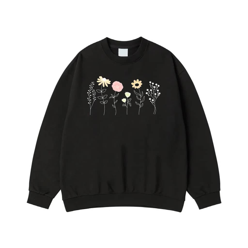 Minimalist Wildflower Garden Line Art T-Shirt