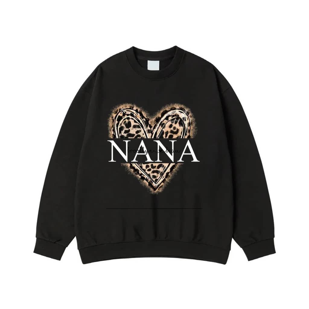 Nana Leopard Print Heart With Glitter