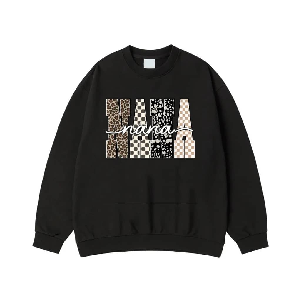 Nana Mixed Pattern Block Letter T-Shirt For Grandmothers