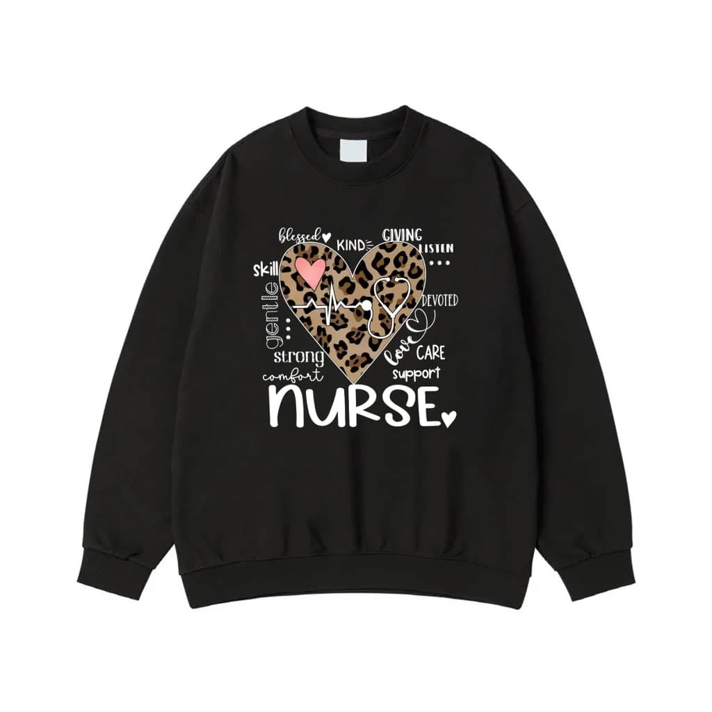 Nurse Leopard Print Heart With Stethoscope And Positive Words