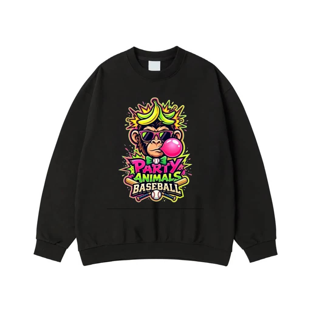 Party Animals Baseball Cool Monkey With Banana Crown T-Shirt