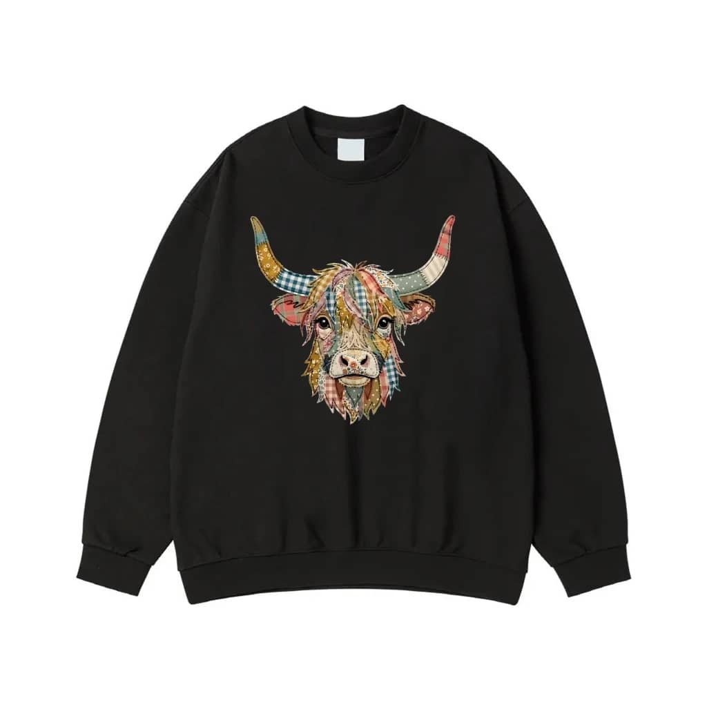 Patchwork Highland Cow Rustic Farmhouse Graphic Tee