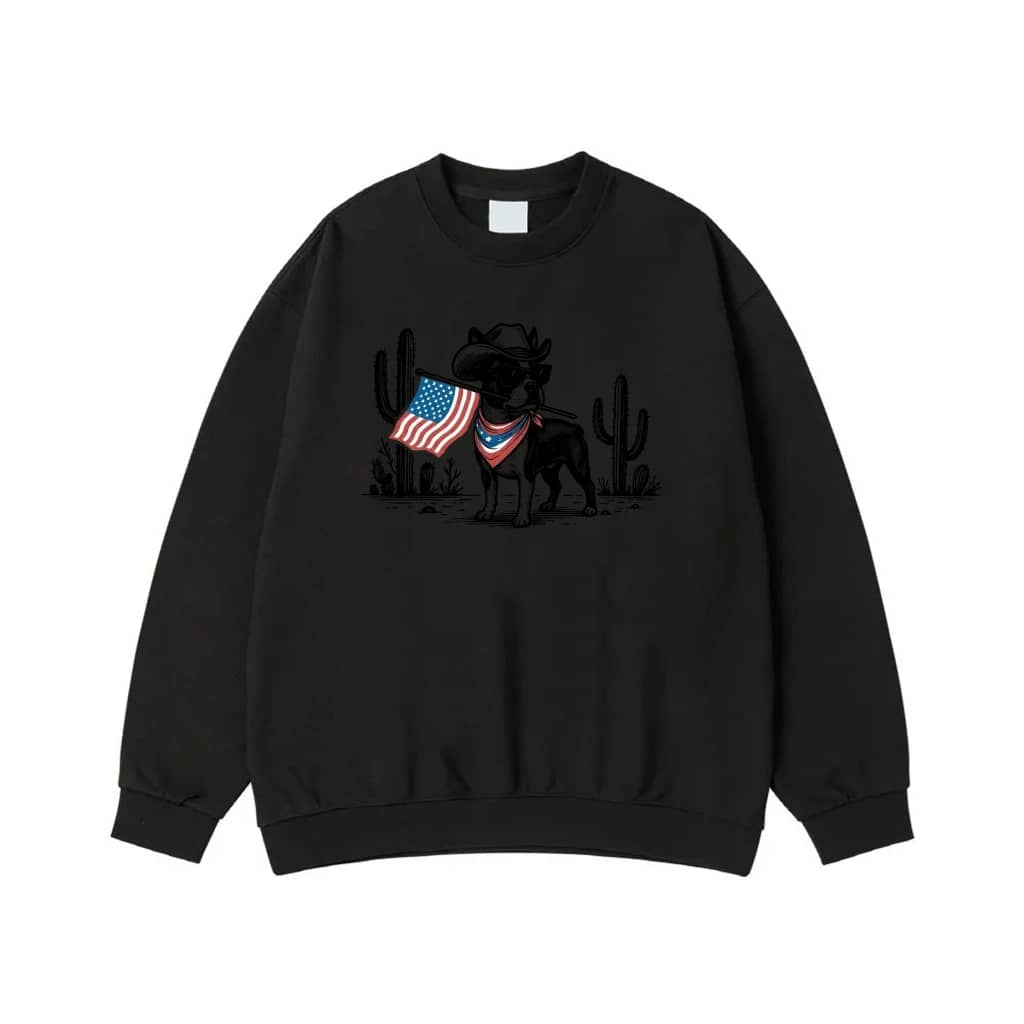Patriotic Boston Terrier Cowboy Dog With American Flag
