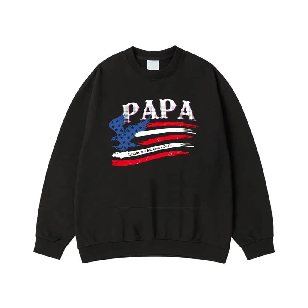 Patriotic Papa American Flag Eagle With Custom Kids Names