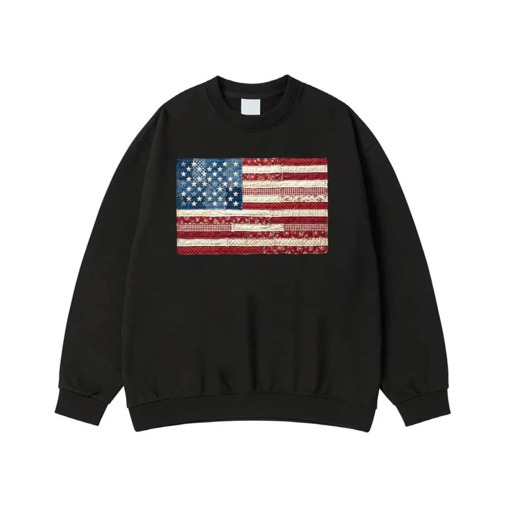 Patriotic Patchwork Quilted American Flag T-Shirt
