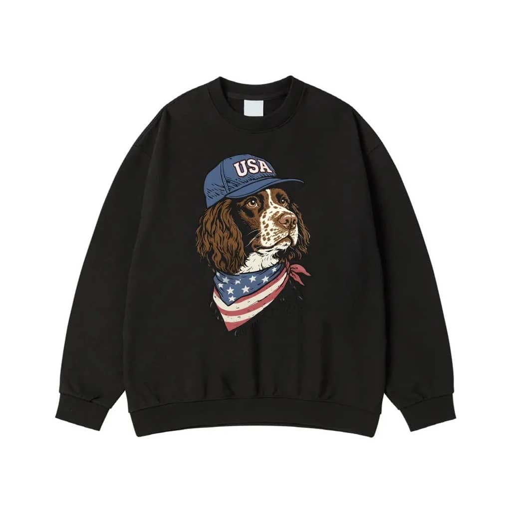 Patriotic Springer Spaniel Dog With Usa Hat And American Flag Bandana