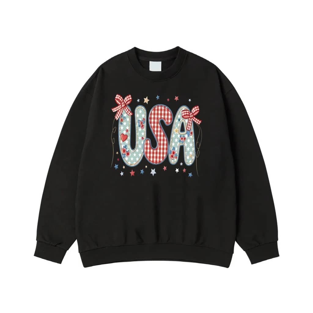 Patriotic Usa Gingham And Floral Patchwork Design