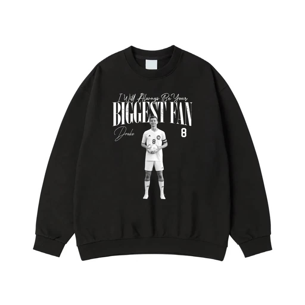 Personalized Soccer Player Photo 'Biggest Fan' Front And Back Print T-Shirt
