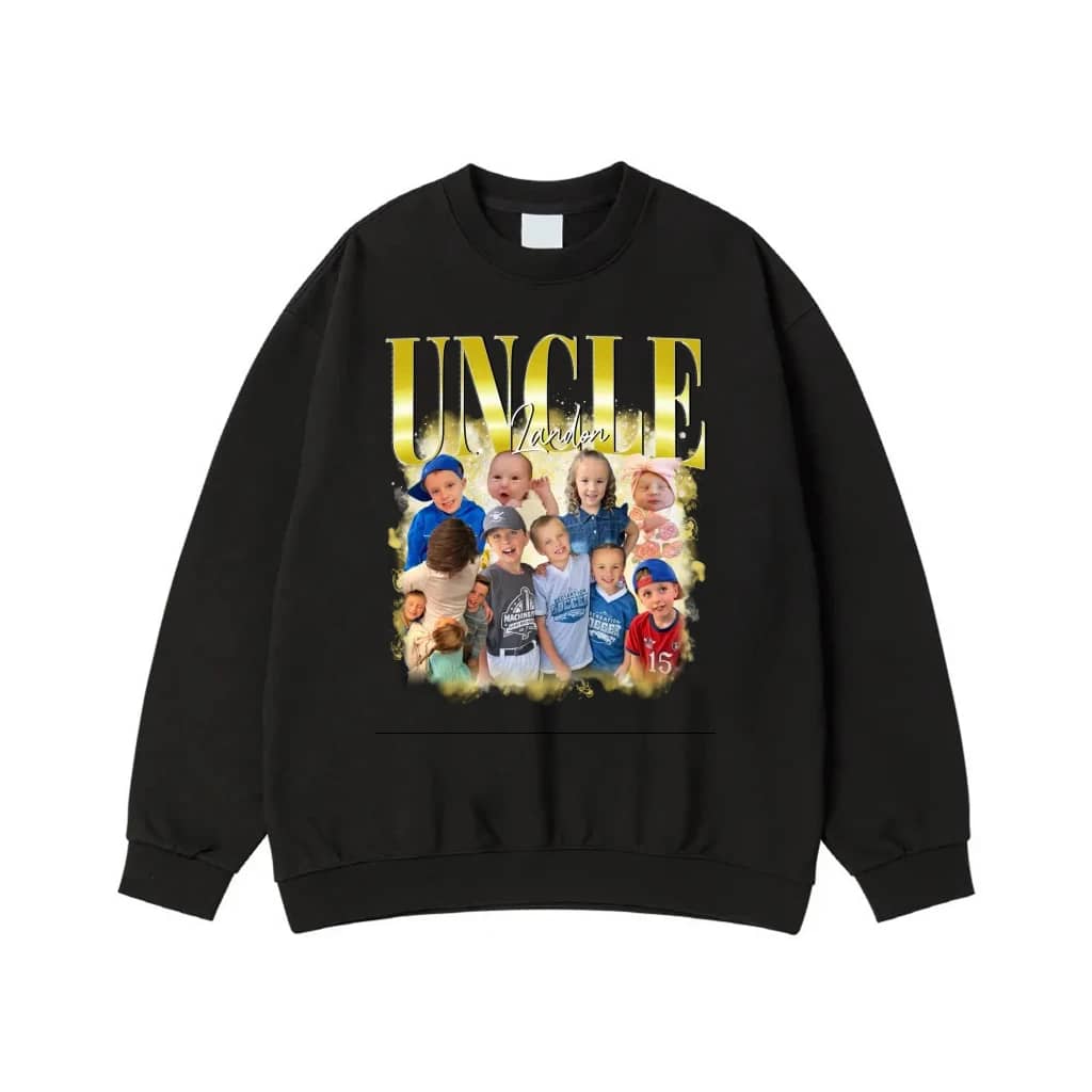 Personalized Uncle Photo Collage T-Shirt With Gold Glitter Text