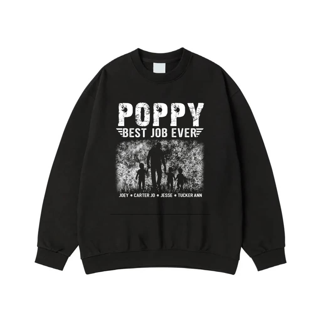Poppy Best Job Ever Grandfather With Grandchildren Silhouette And Custom Names