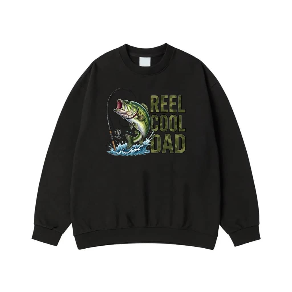 Reel Cool Dad Camo Text With Bass Fishing Graphic